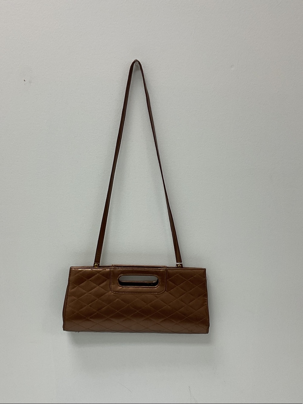 Quilted Brown Shoulder Bag with Top Handle